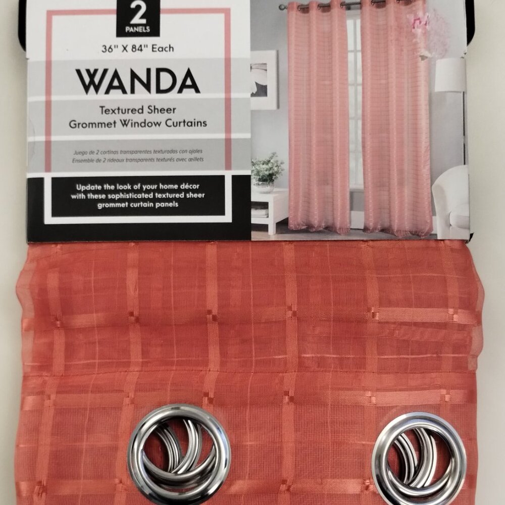 Textured Sheer Grommet Window Curtains  2,   36" X 84"  Each